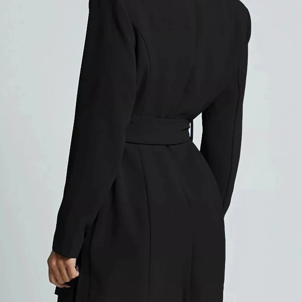 Lapel Collar Tie Waist Blazer