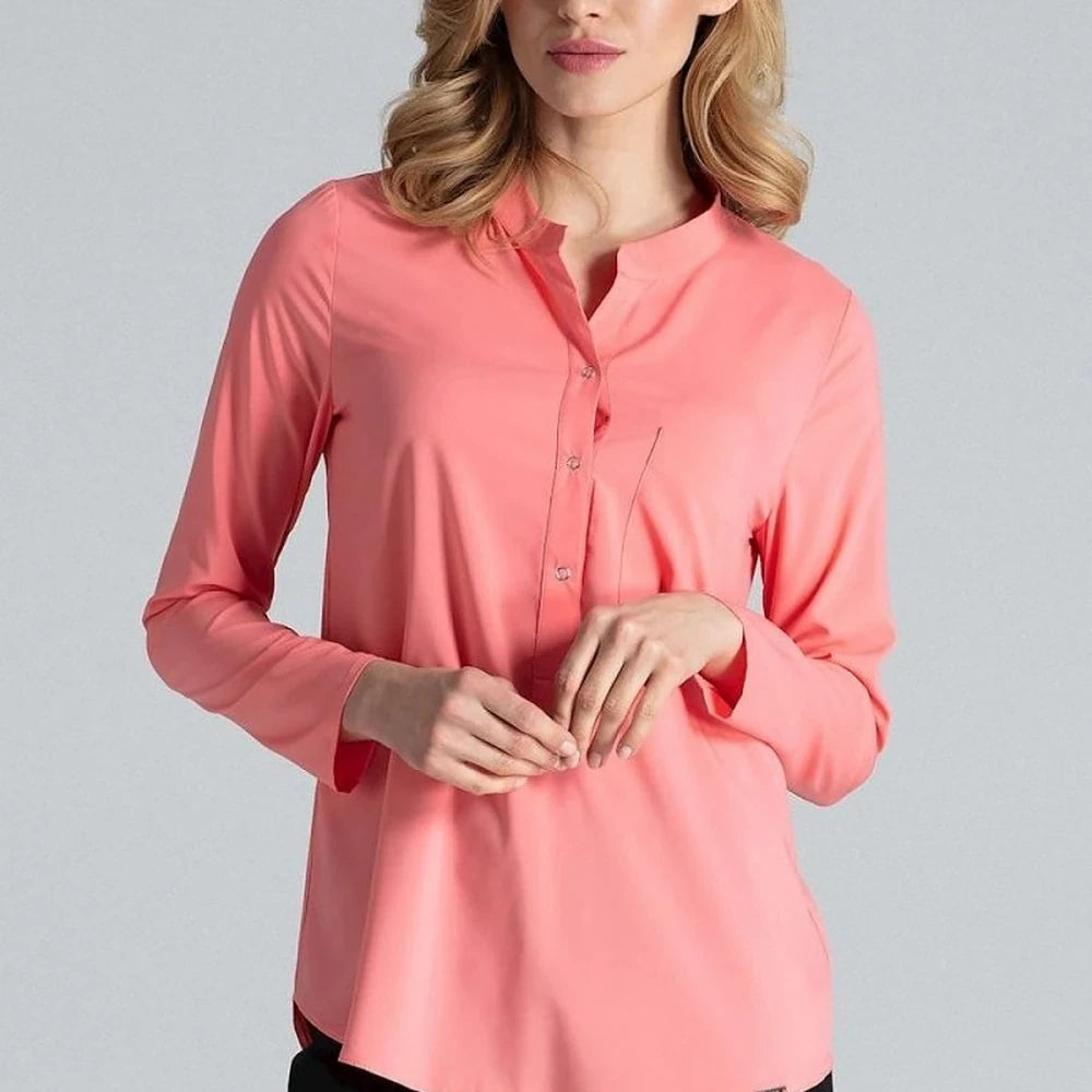 Long Sleeve Blouse with Stand-Up Collar