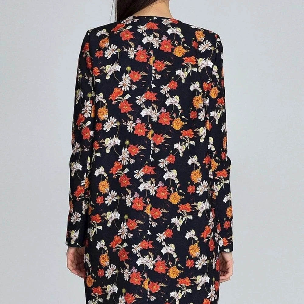 Long Floral Jacket with Decorative Zipper