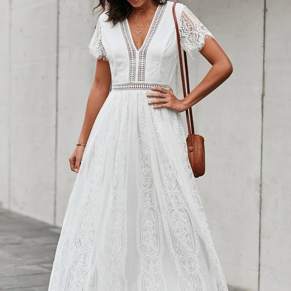 Scalloped Lace V-Neck Maxi Dress