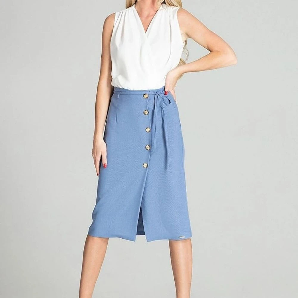 Checked Midi Skirt with Front Overlap