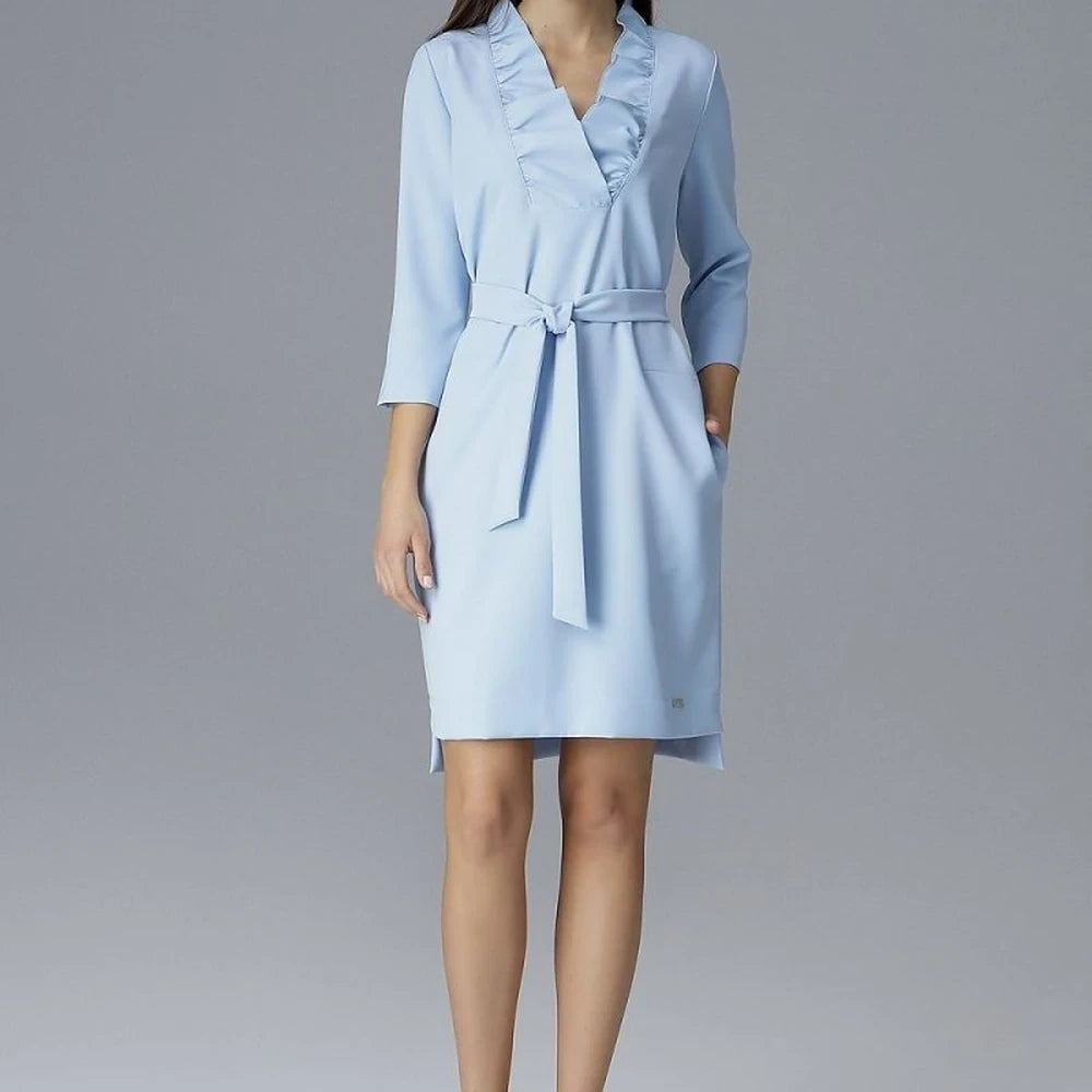 Loose Cocktail Dress with Ruffle Neckline