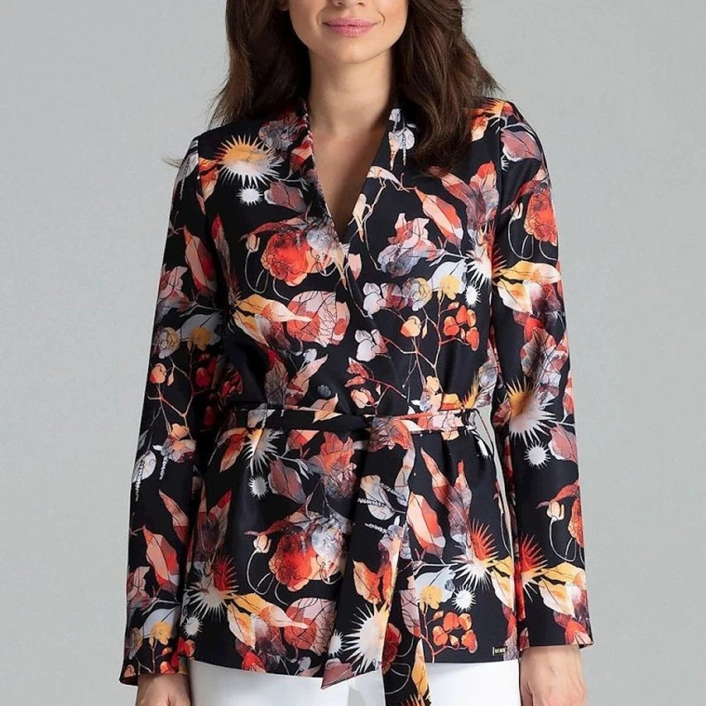 Floral Print Unlined Jacket with Sash