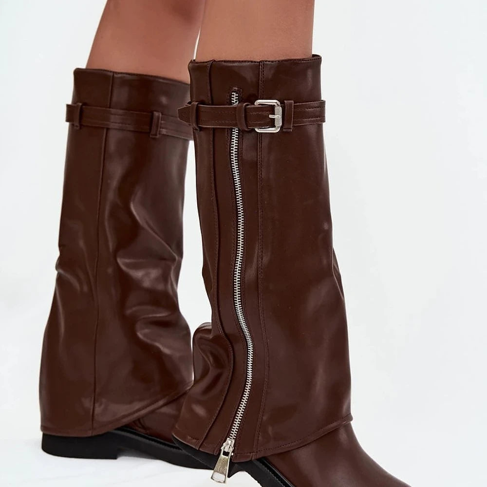 Women's Thigh-High Boots with Rolled Cuff
