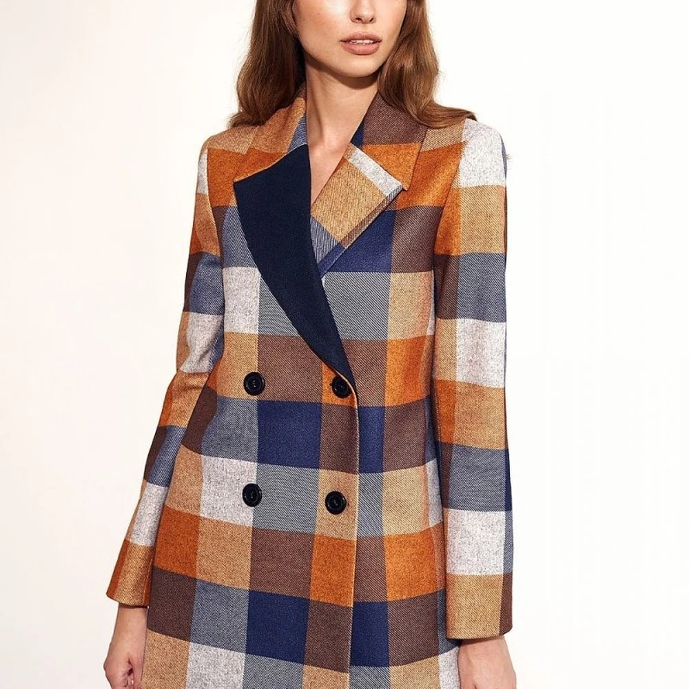 Check Double-Breasted Coat
