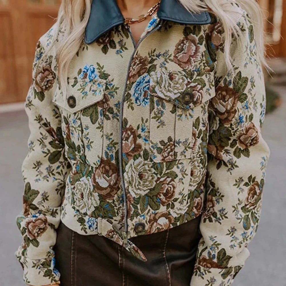 Floral Zip Up Collared Jacket