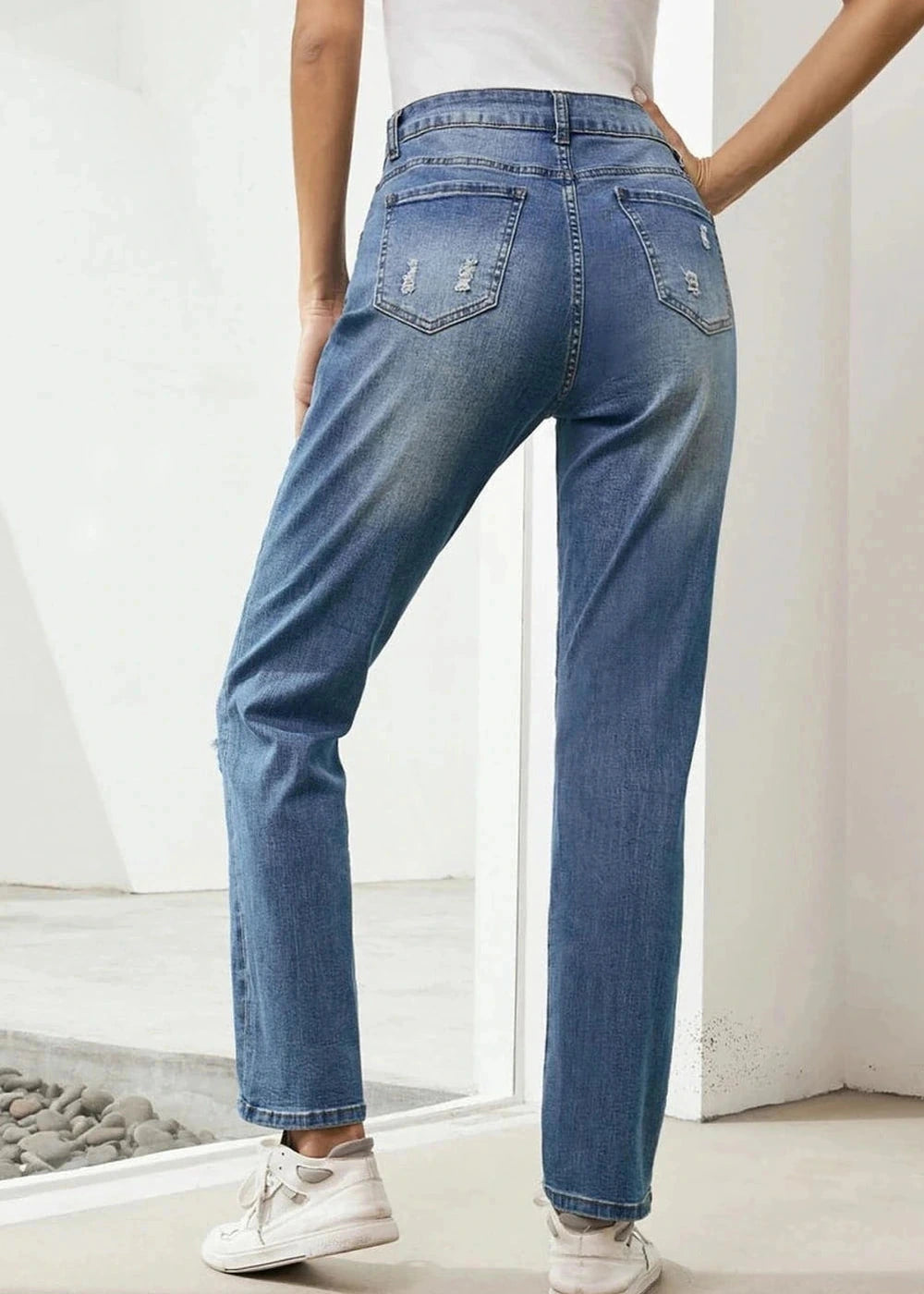 Distressed us flag cotton jeans