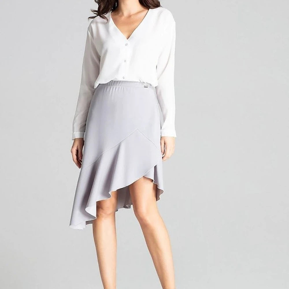 Asymmetrical Midi Skirt with Frill