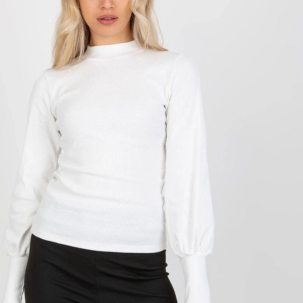 Ribbed Blouse with Long Sleeves and Wide Cuffs