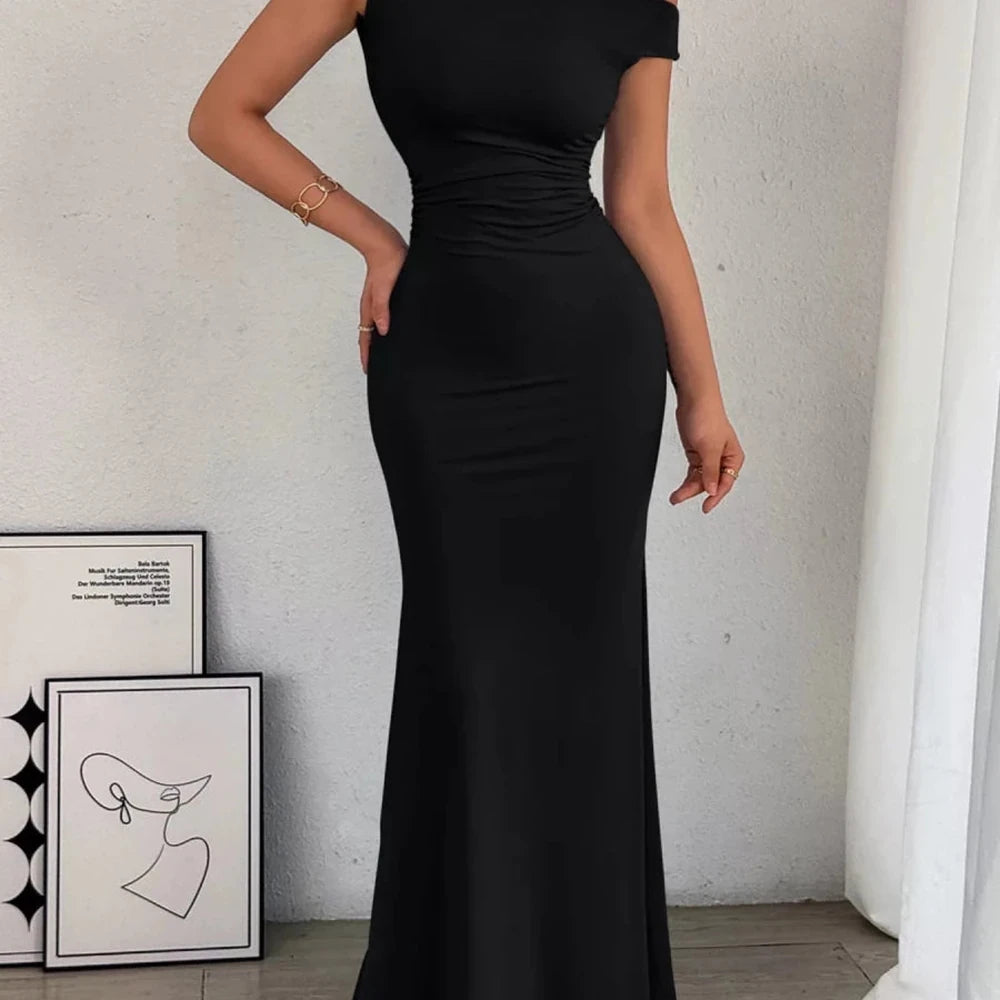 One-Shoulder Ruched Bodycon Maxi Dress