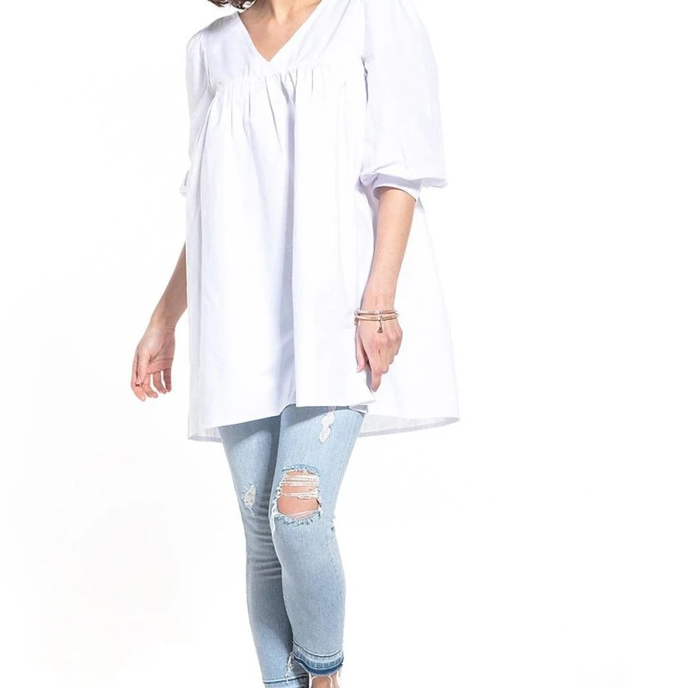 Pointed Neck Tunic Top - 100% Cotton