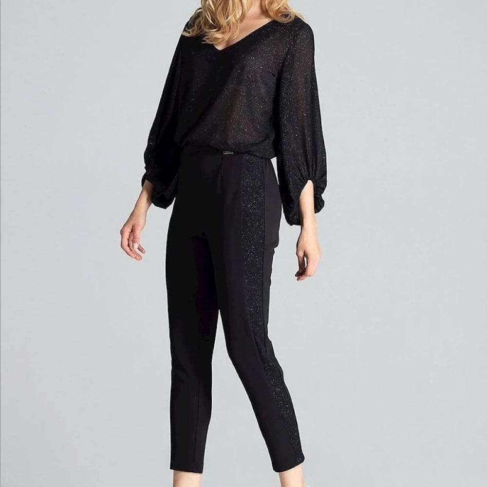 Women's Tapered Trousers with Brocade Stripes