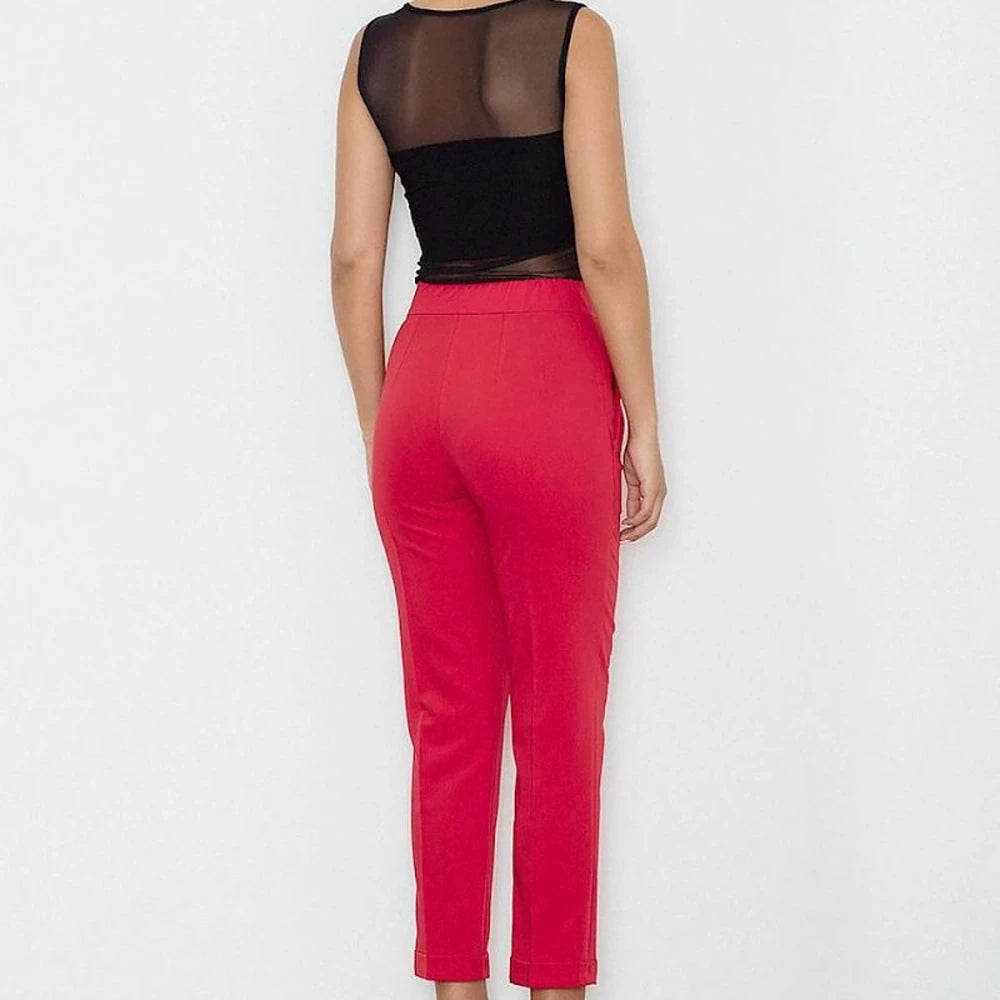 Cropped Trousers with Wide Waistband