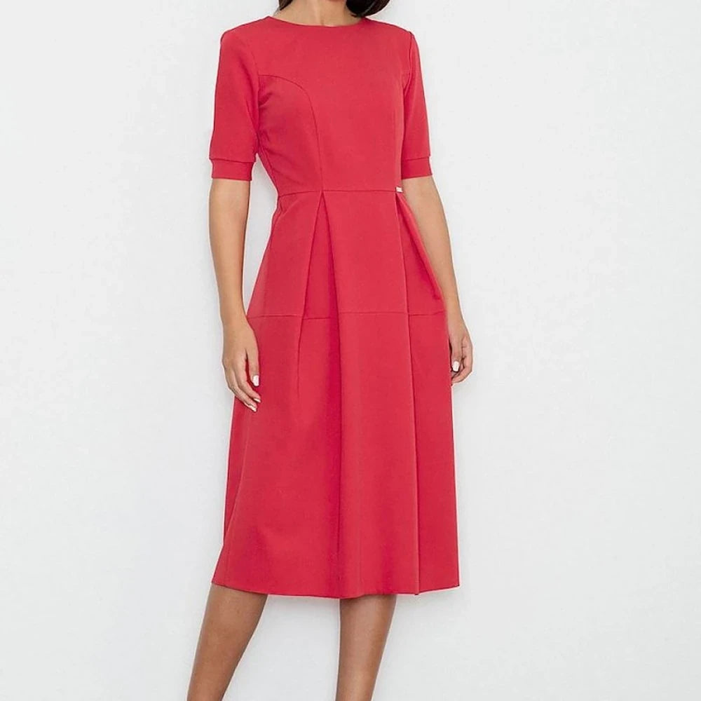 Long Cotton Dress with Contrasting Pleats