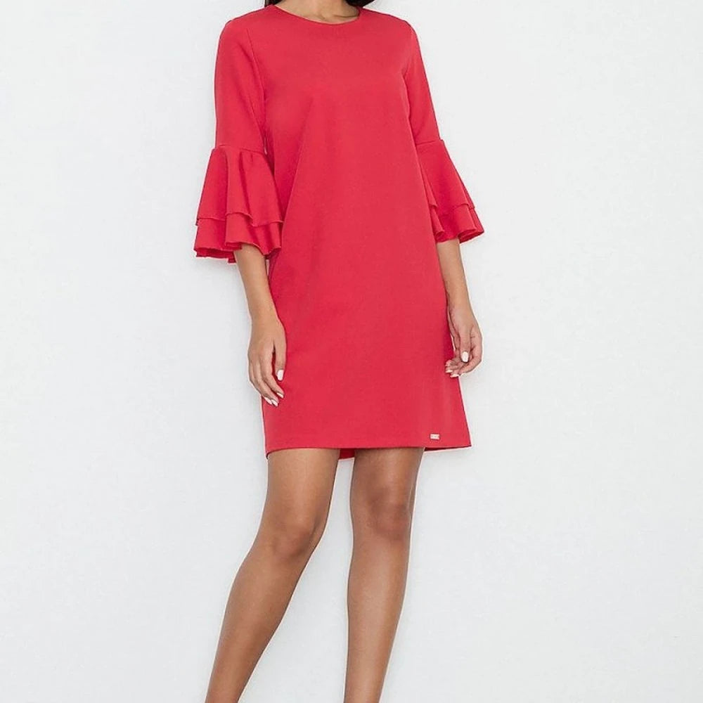 Elegant Frilled Sleeve Dress - Black