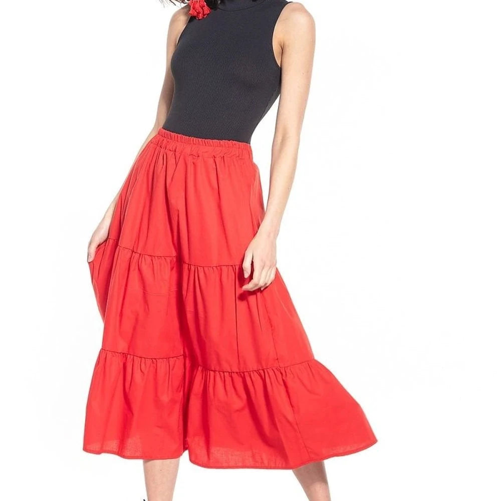 Long Cotton Skirt with Elastic Waistband