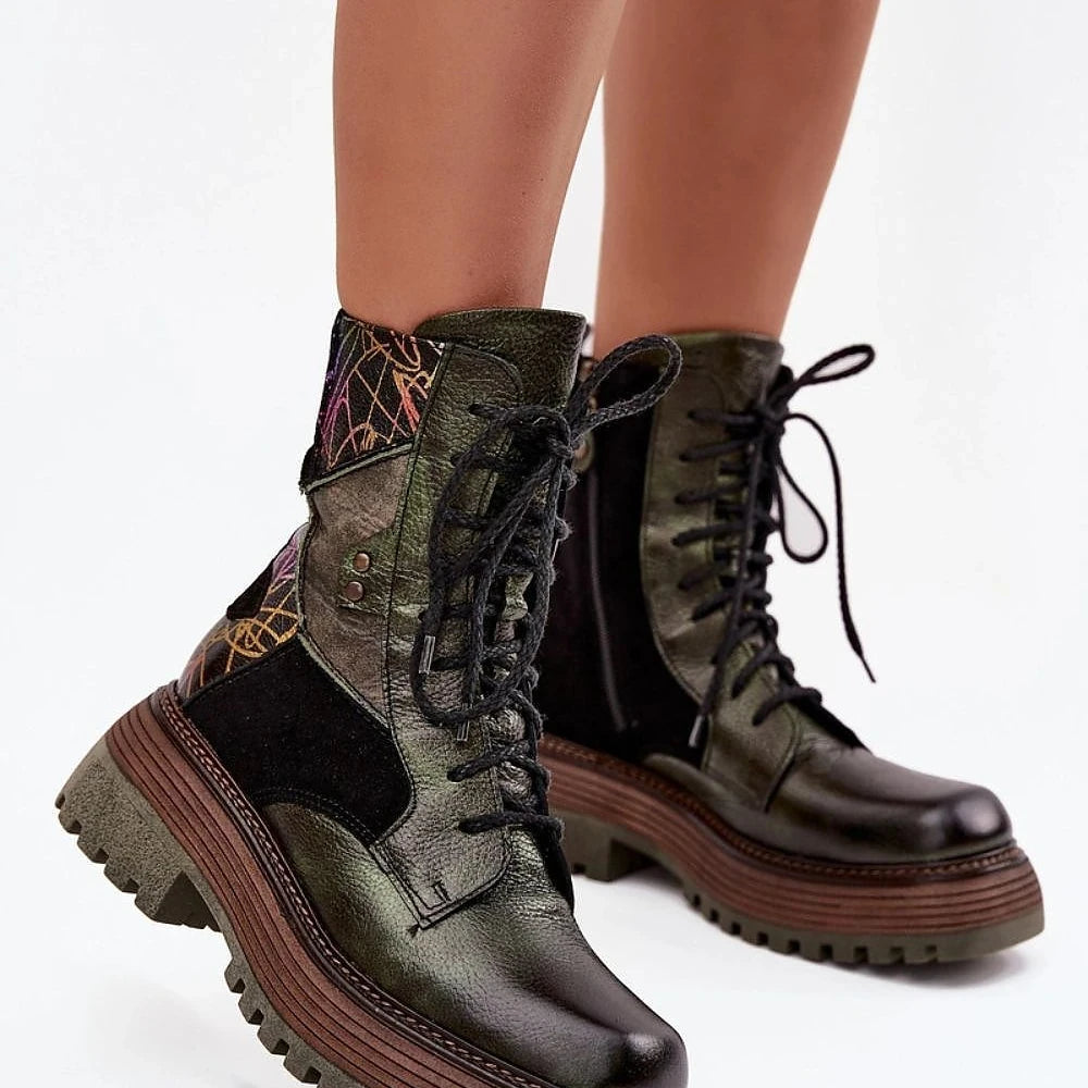 Green Leather Ankle Boots