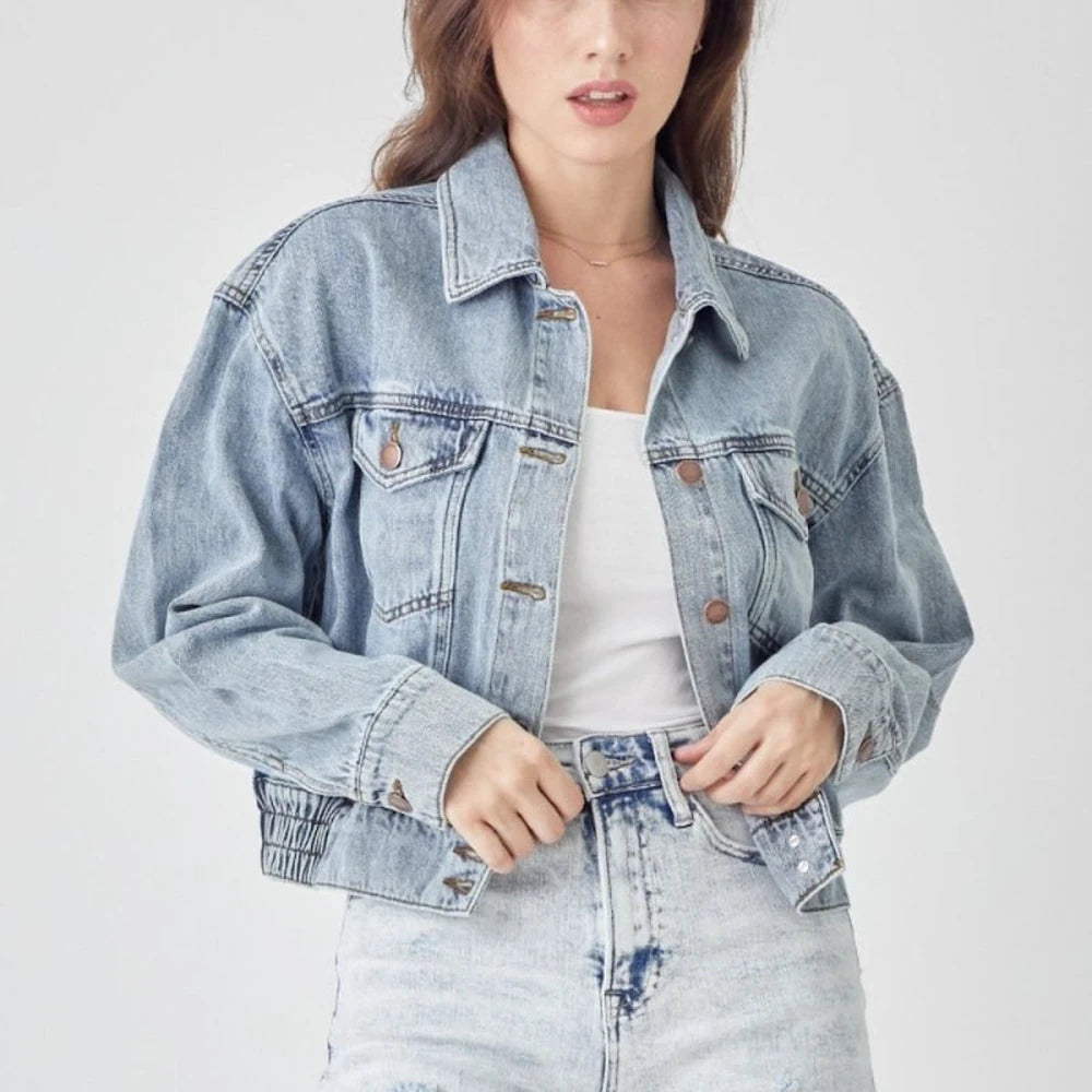 Button Down Cropped Denim Jacket