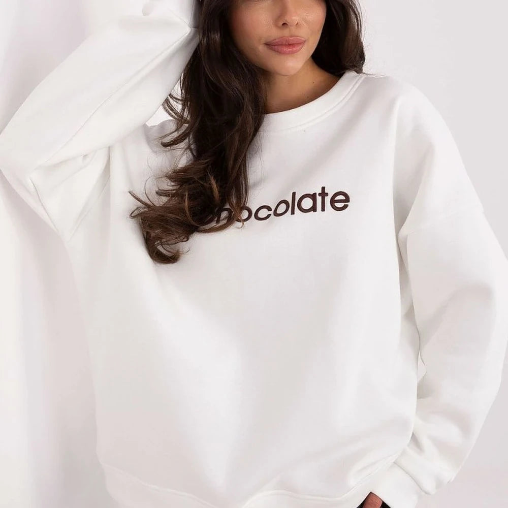 Brown Cotton Spandex Sweatshirt with Embroidery