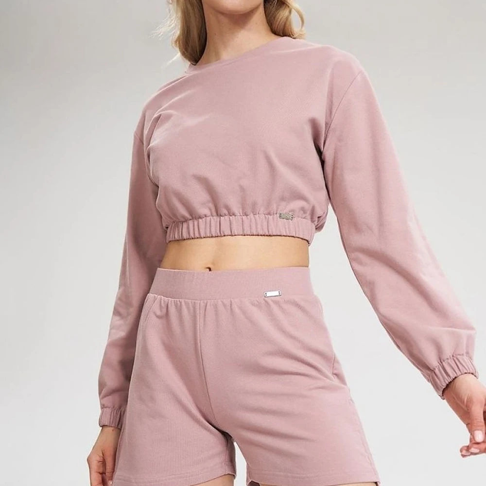 Cropped Long Sleeve Sweatshirt with Elastic Hem