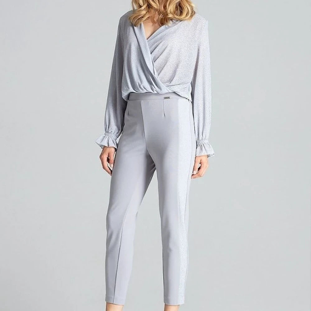 Women's Tapered Trousers with Brocade Stripes