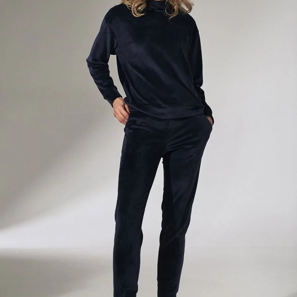 Green Velour Tracksuit Trousers with Drawstring Waist
