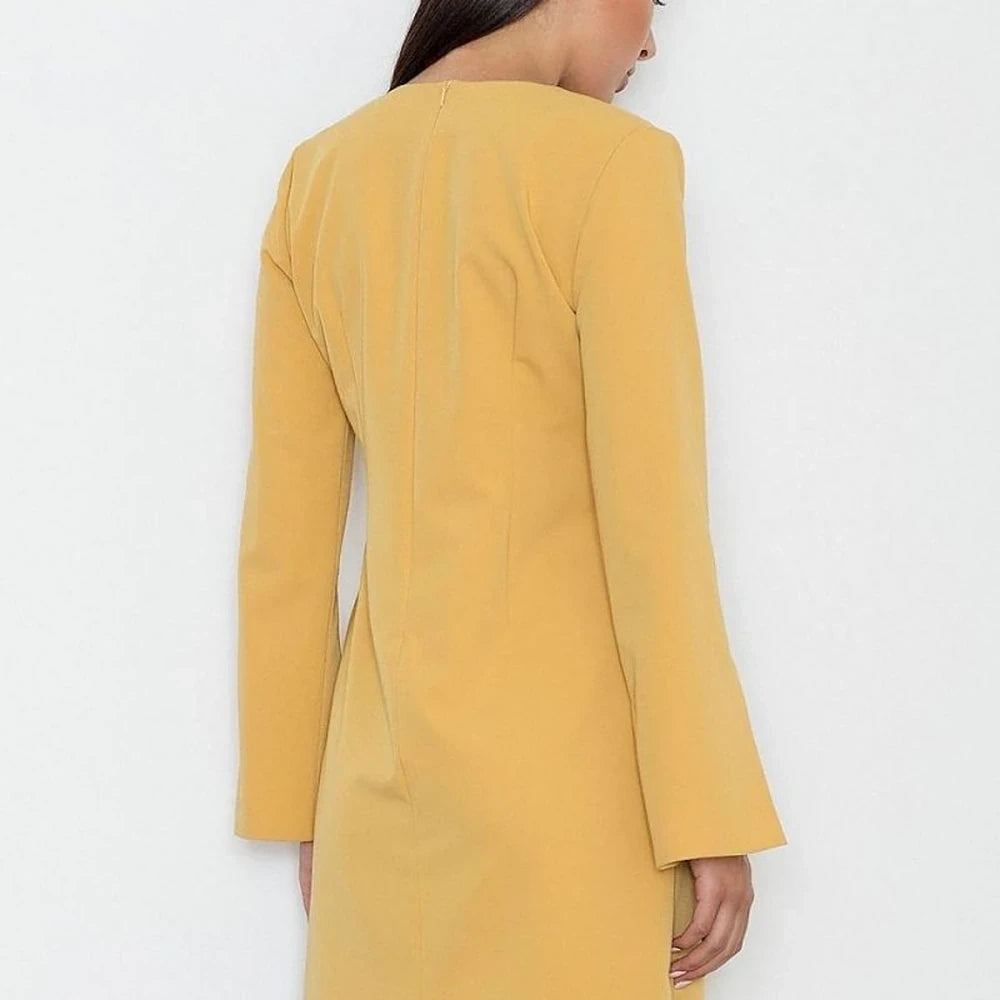 Pointed Neckline Slit Sleeve Dress
