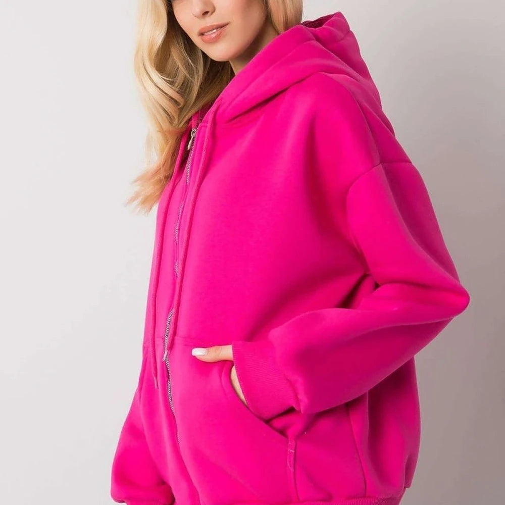 Zippered Hooded Sweatshirt with Pockets