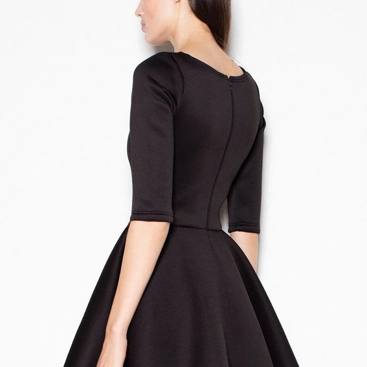Flared Hem Cocktail Dress with 3/4 Sleeves