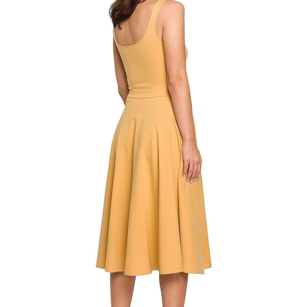 Cotton Dress Thin Straps Flared Bottom Pockets