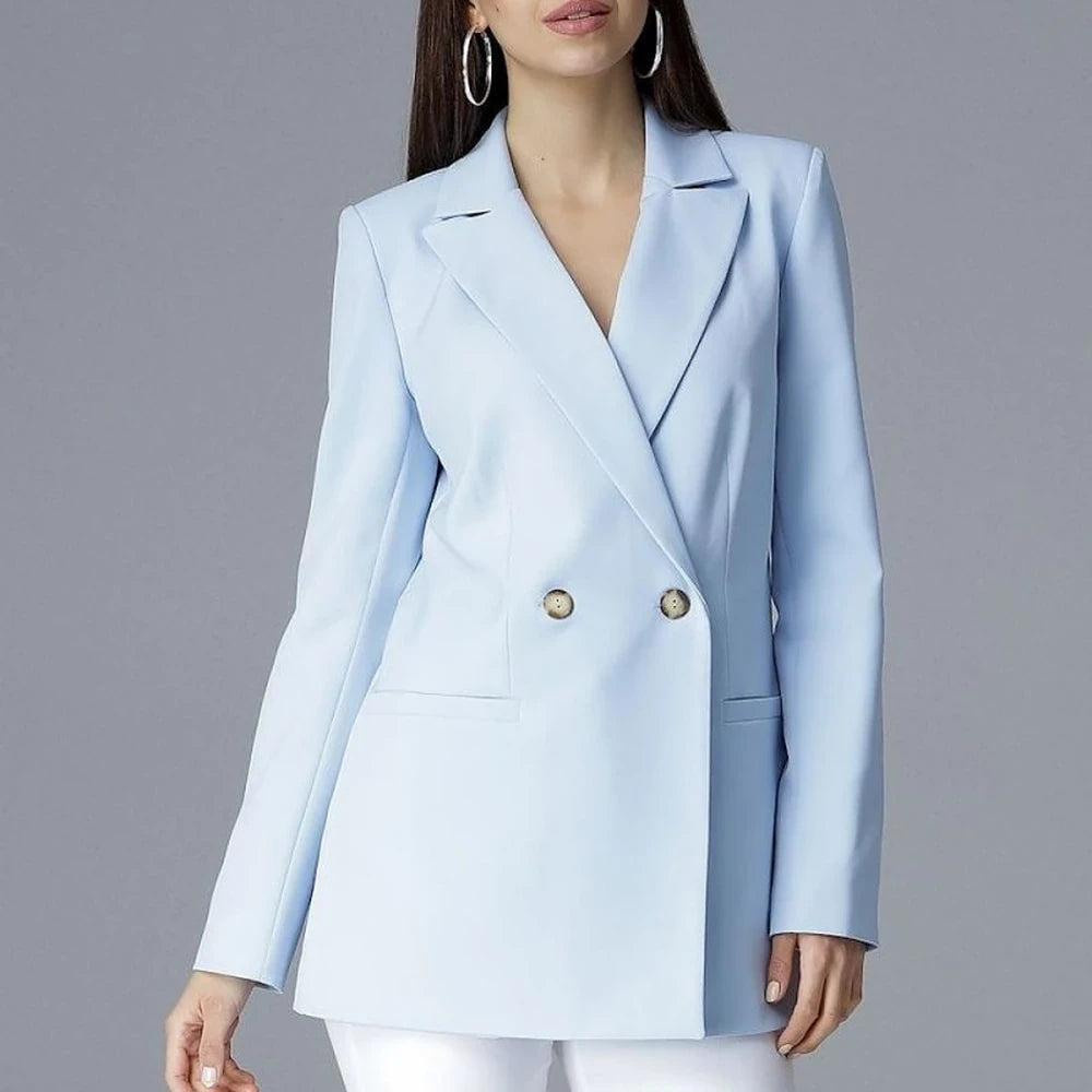 Women's V-Neck Blazer with Decorative Buttons