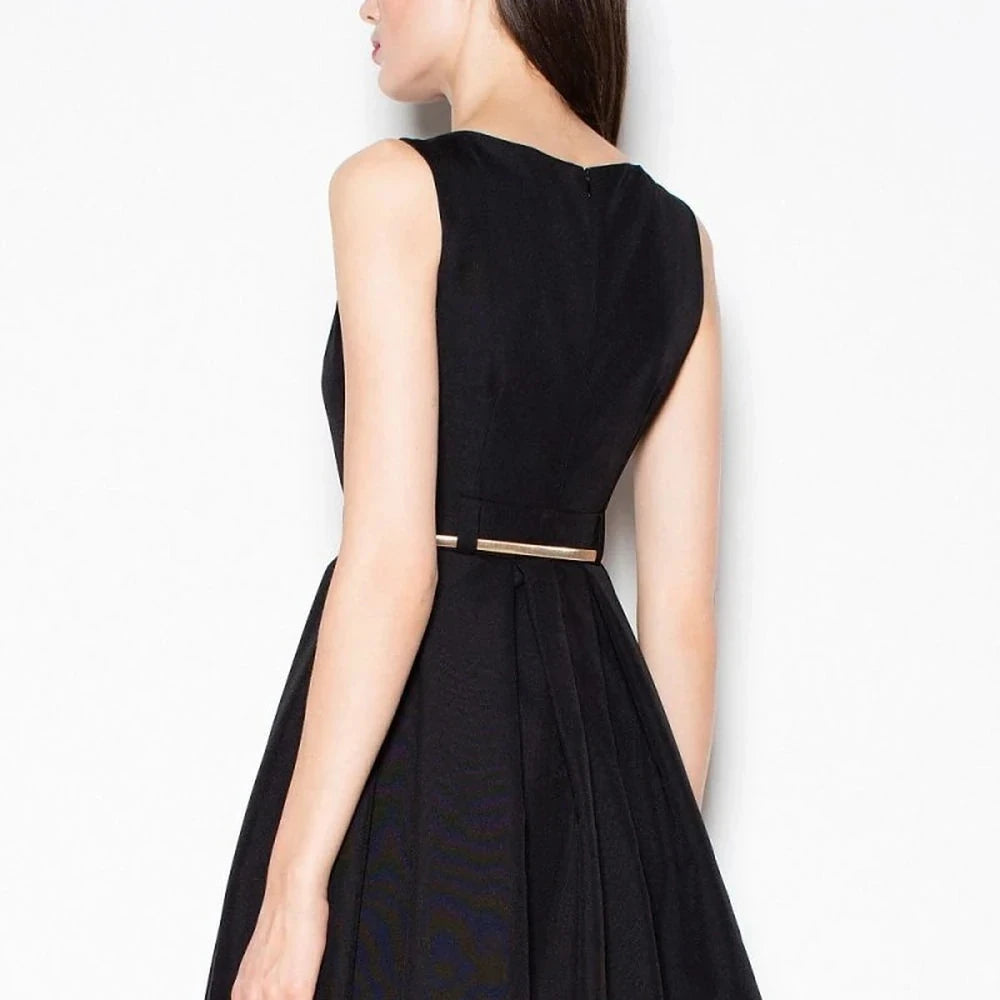 Blue Cocktail Dress with Pleats and Belt