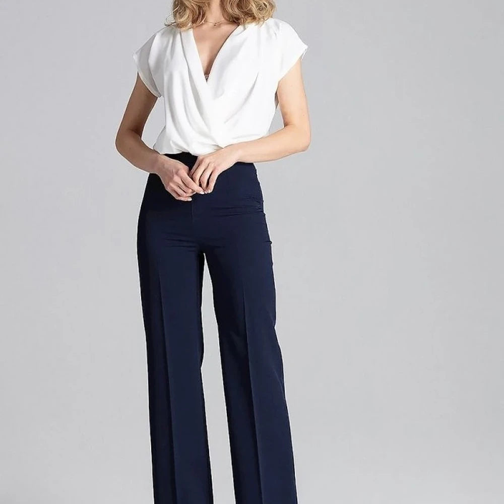 Brown & Navy Wide-Leg Trousers