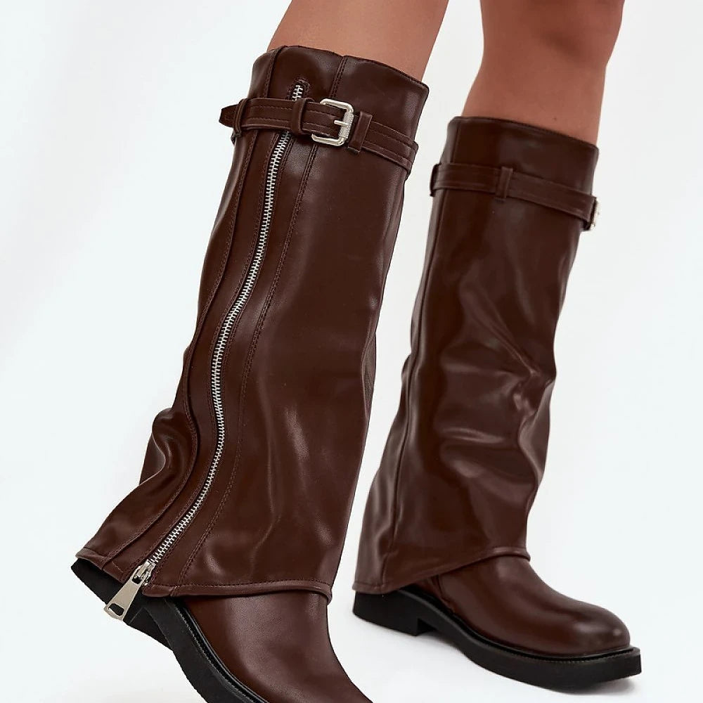Women's Thigh-High Boots with Rolled Cuff