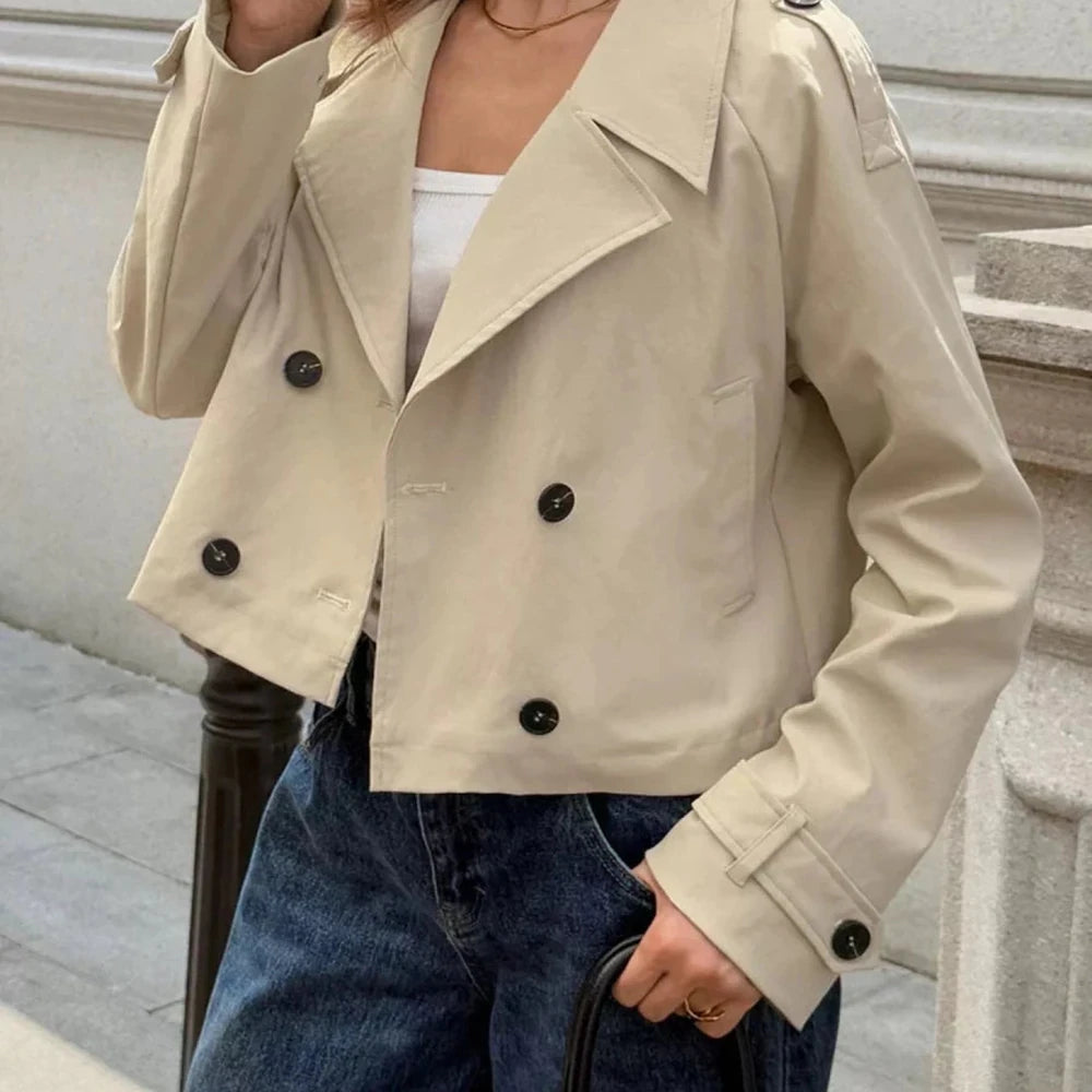 Cropped Double-Breasted Jacket with Raglan Sleeves