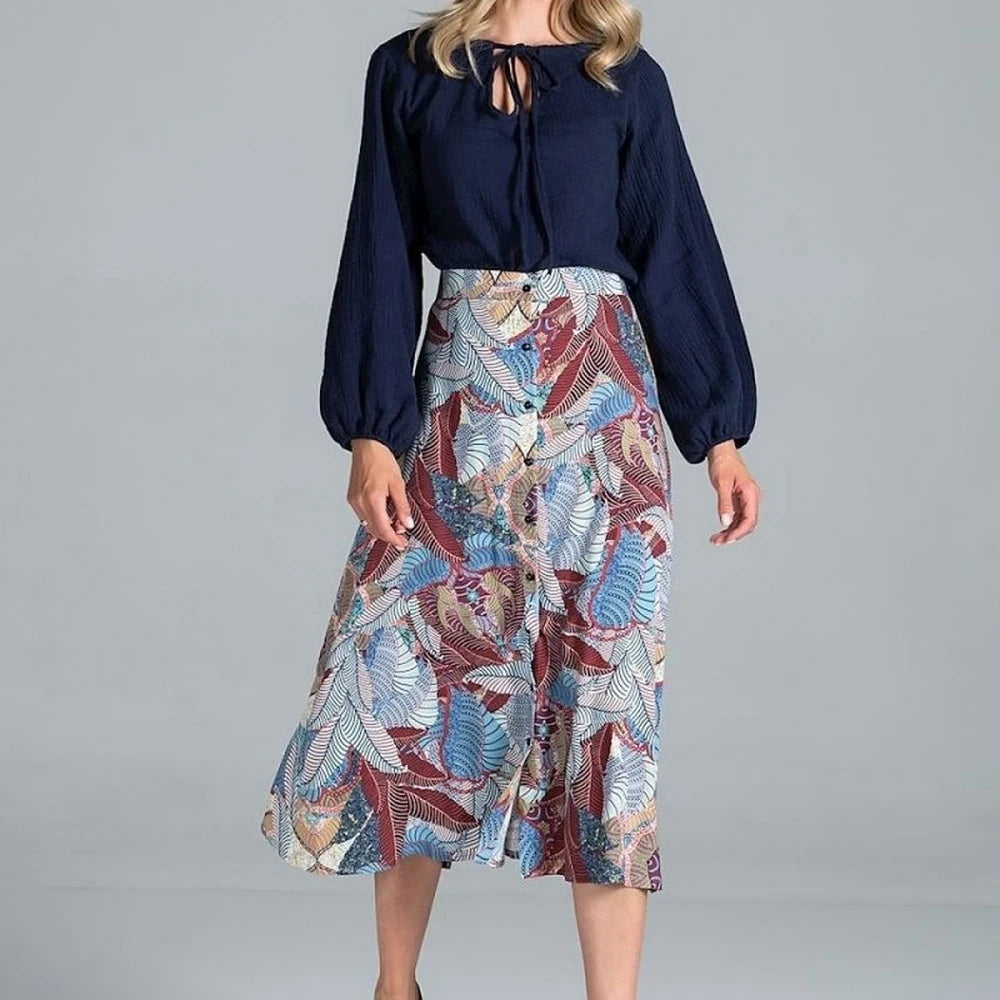 Trapeze Midi Skirt with Front Buttons