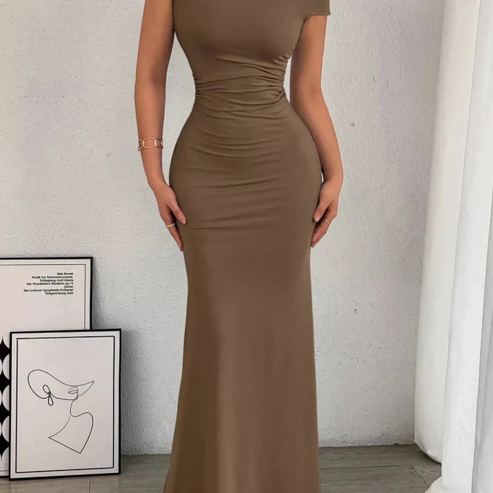 One-Shoulder Ruched Bodycon Maxi Dress