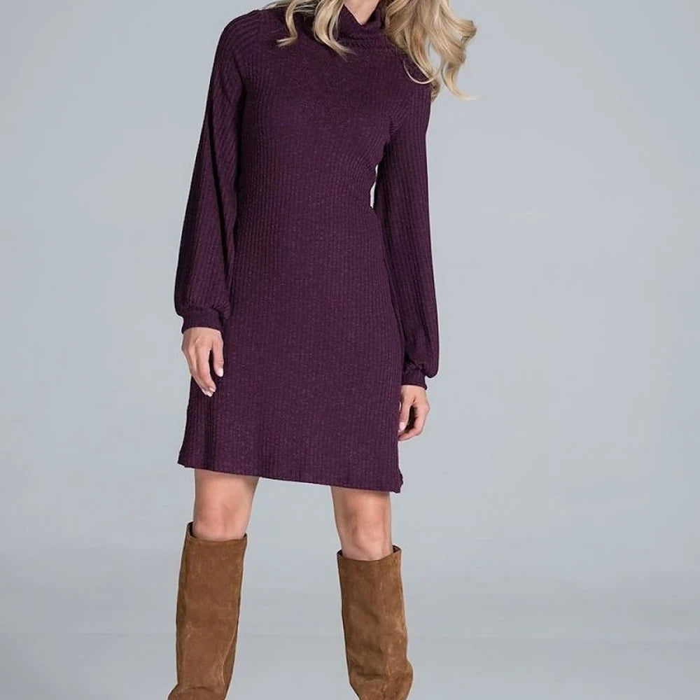 Ribbed Knit Turtleneck Midi Dress