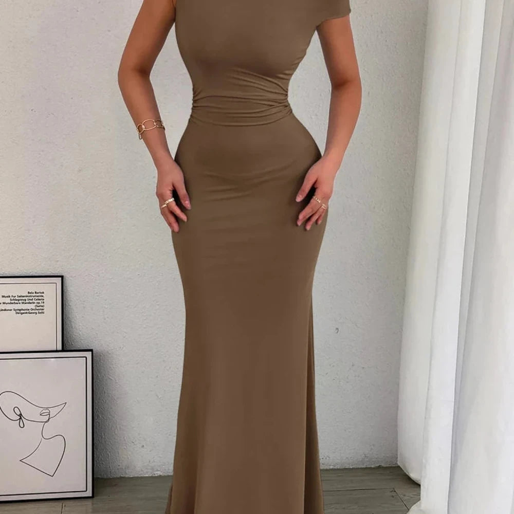 One-Shoulder Ruched Bodycon Maxi Dress