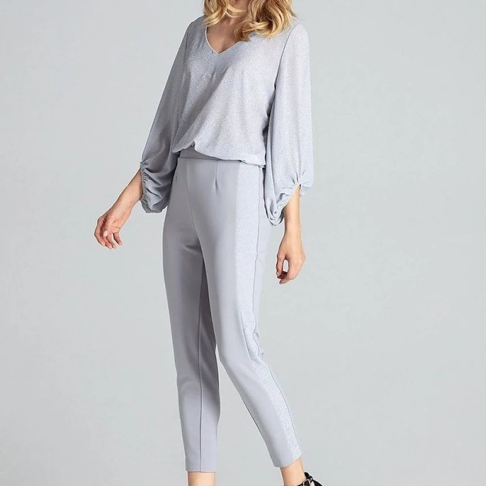 Women's Tapered Trousers with Brocade Stripes