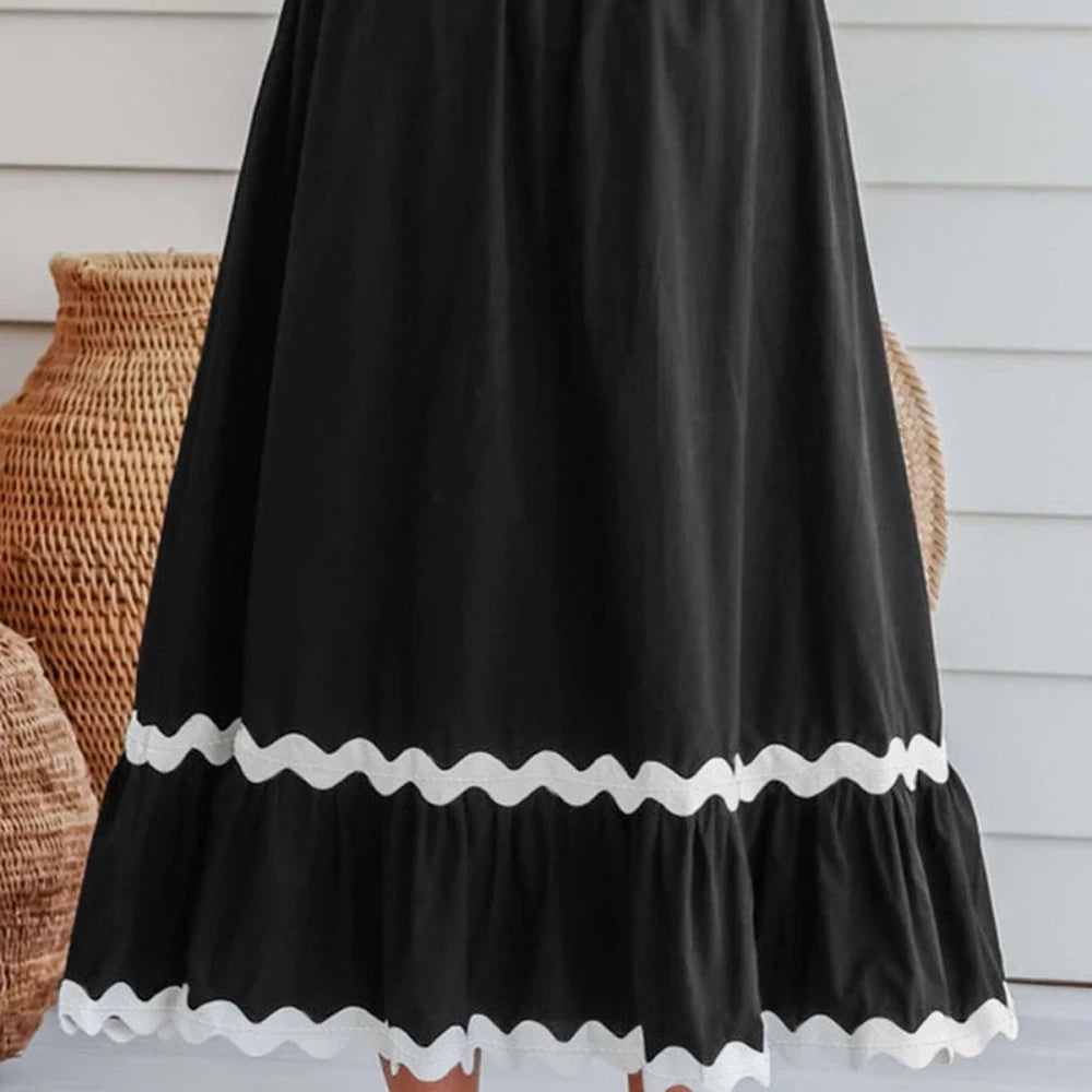 Contrast Trim Elastic Waist Cotton Skirt