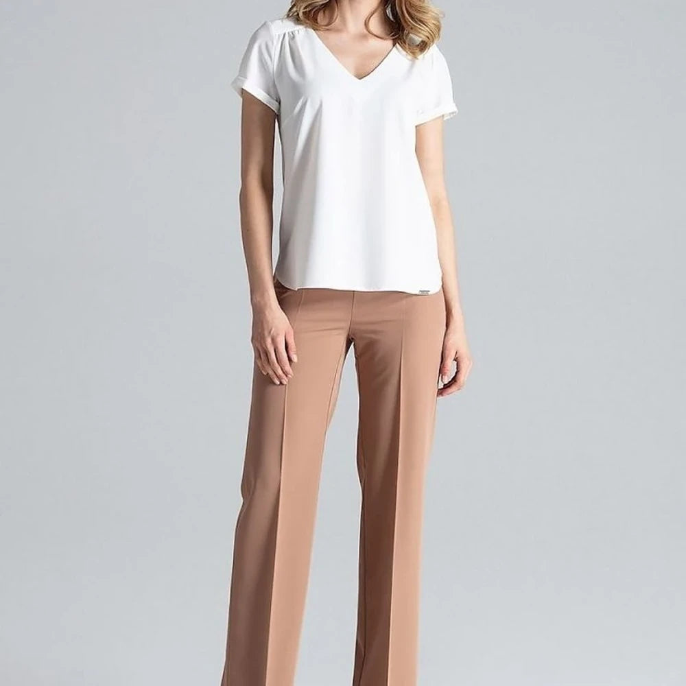 Heart Neck Blouse with Cuffed Short Sleeves