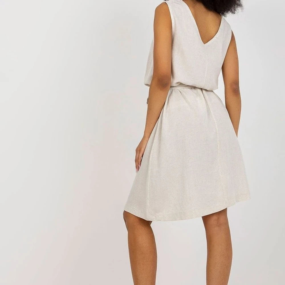 Beige V-Neck Sleeveless Summer Dress