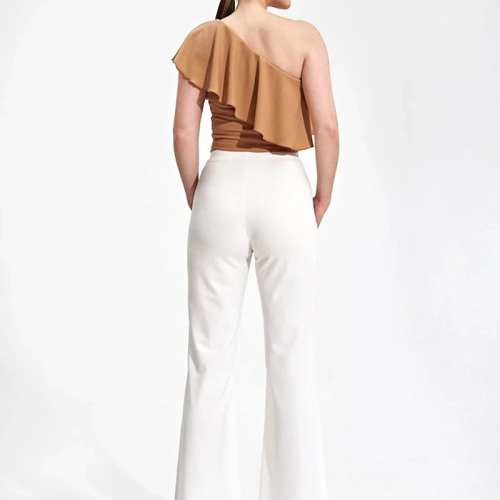 One-Shoulder Ruffle Crop Blouse