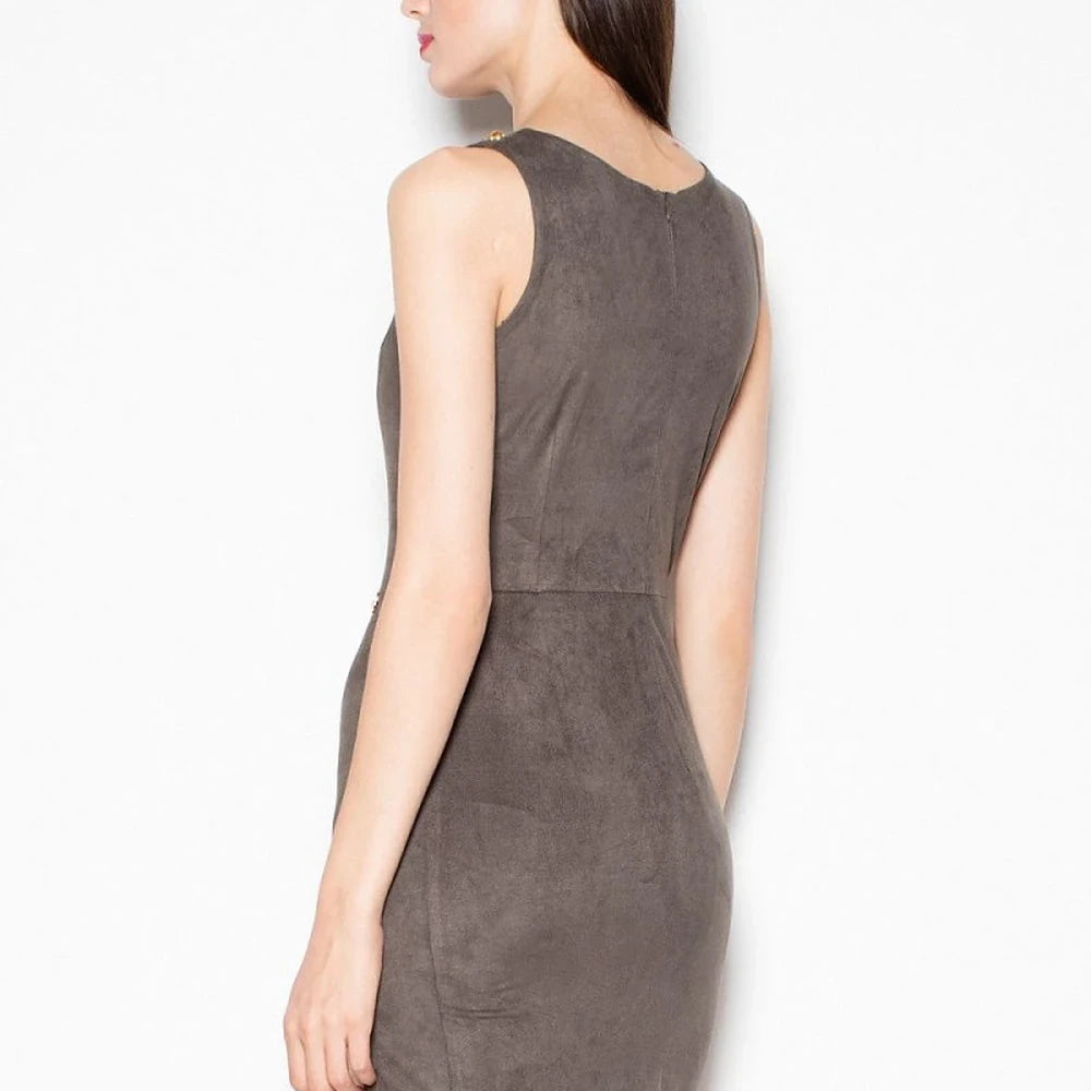 Elegant Suede Evening Dress with Jeweled Chain