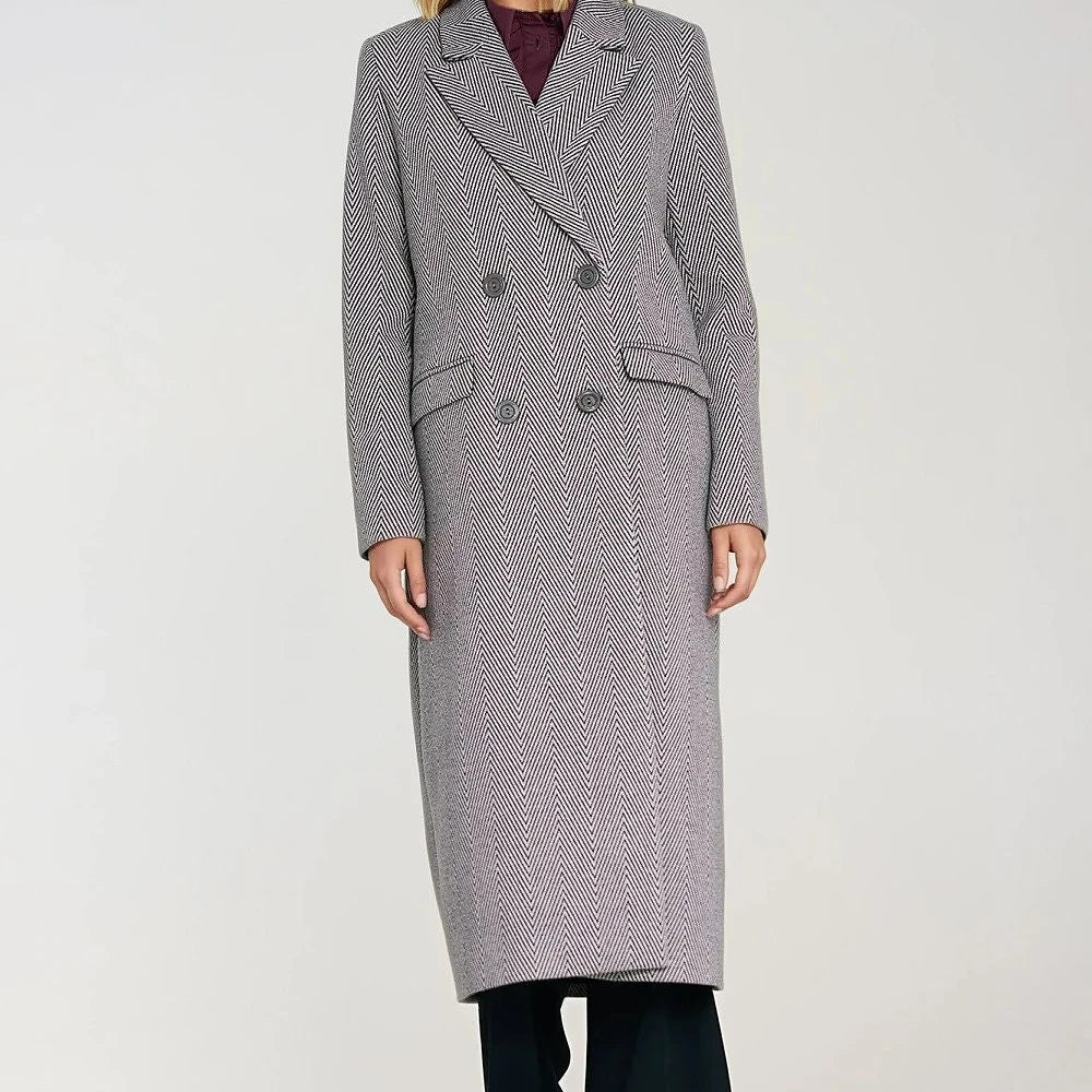 Textured Houndstooth Flannel Coat