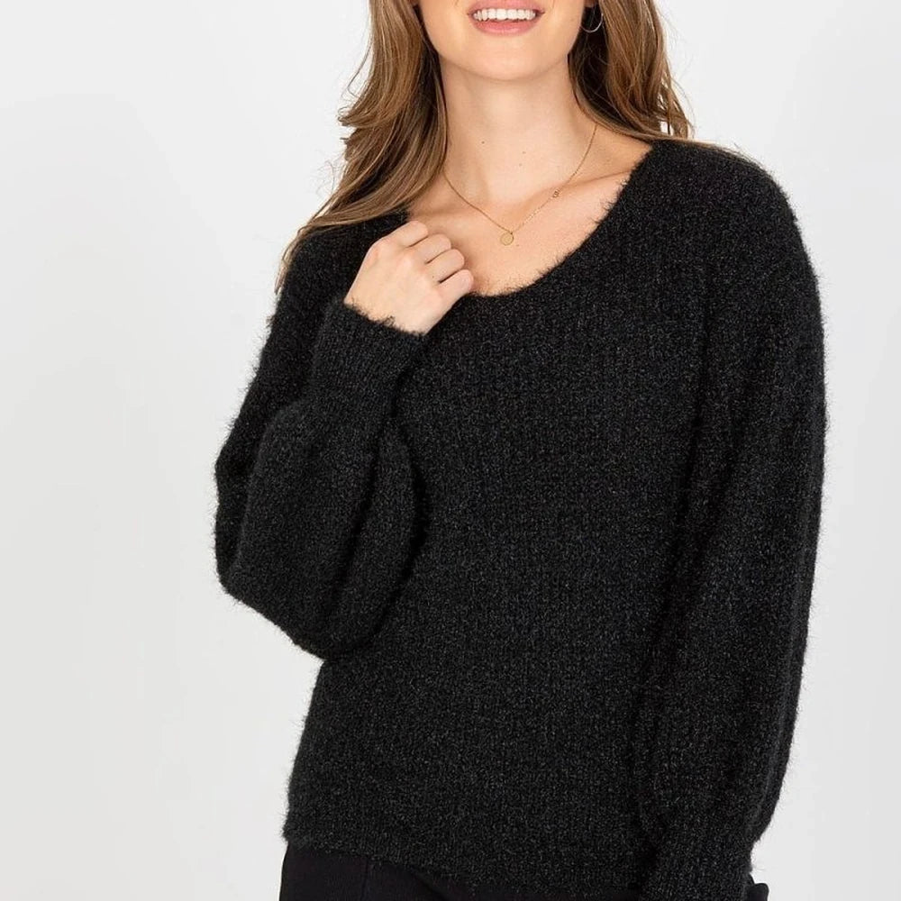 Women's Heart Neck Jumper - Acrylic, Moher, Wool Blend