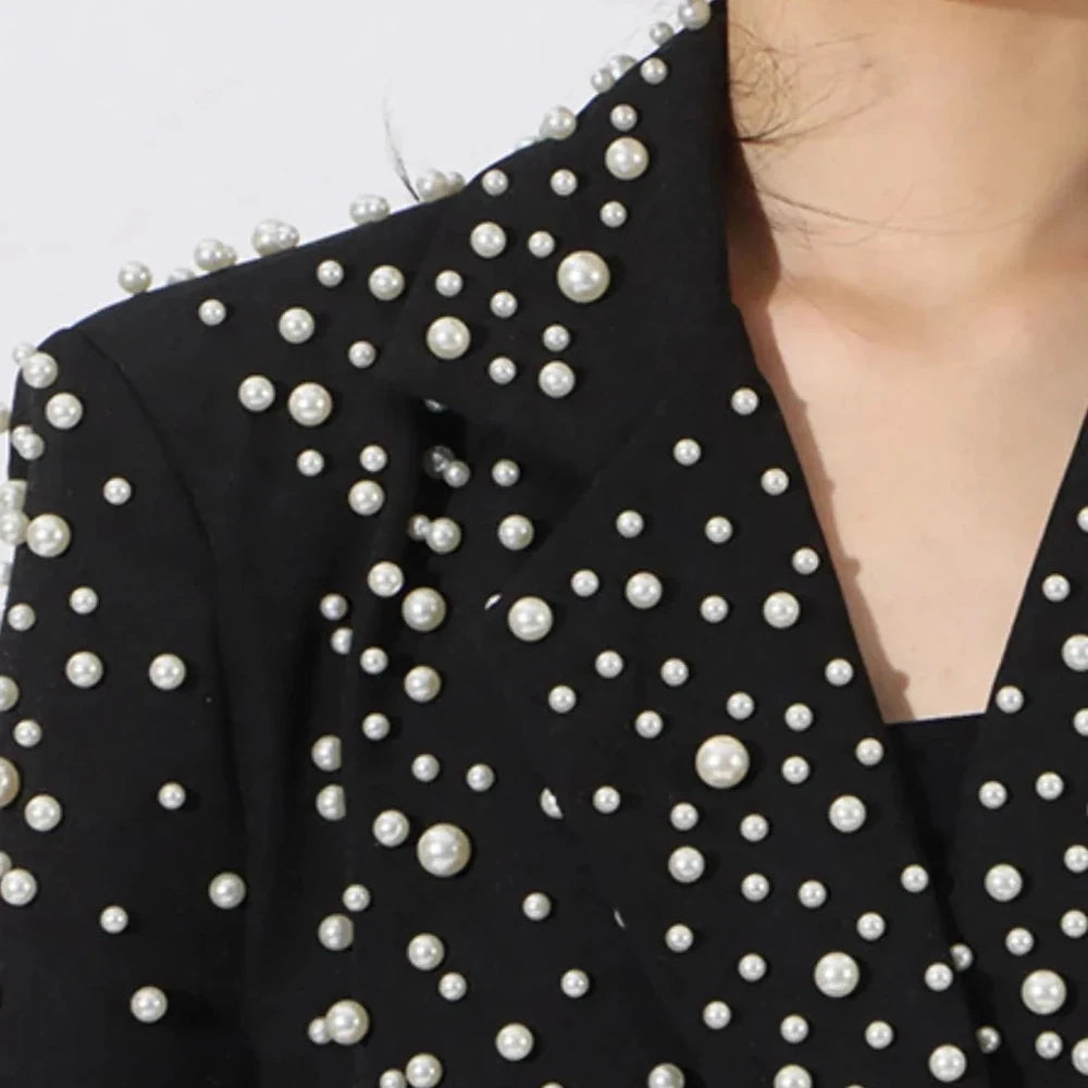Pearl Embellished Double-Breasted Blazer