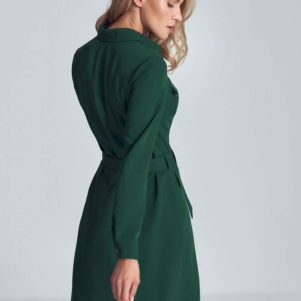 Black Midi Shirt Dress with Belt