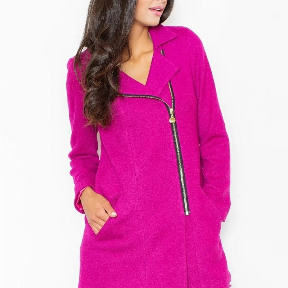 Fitted Wool Blend Zipper Coat